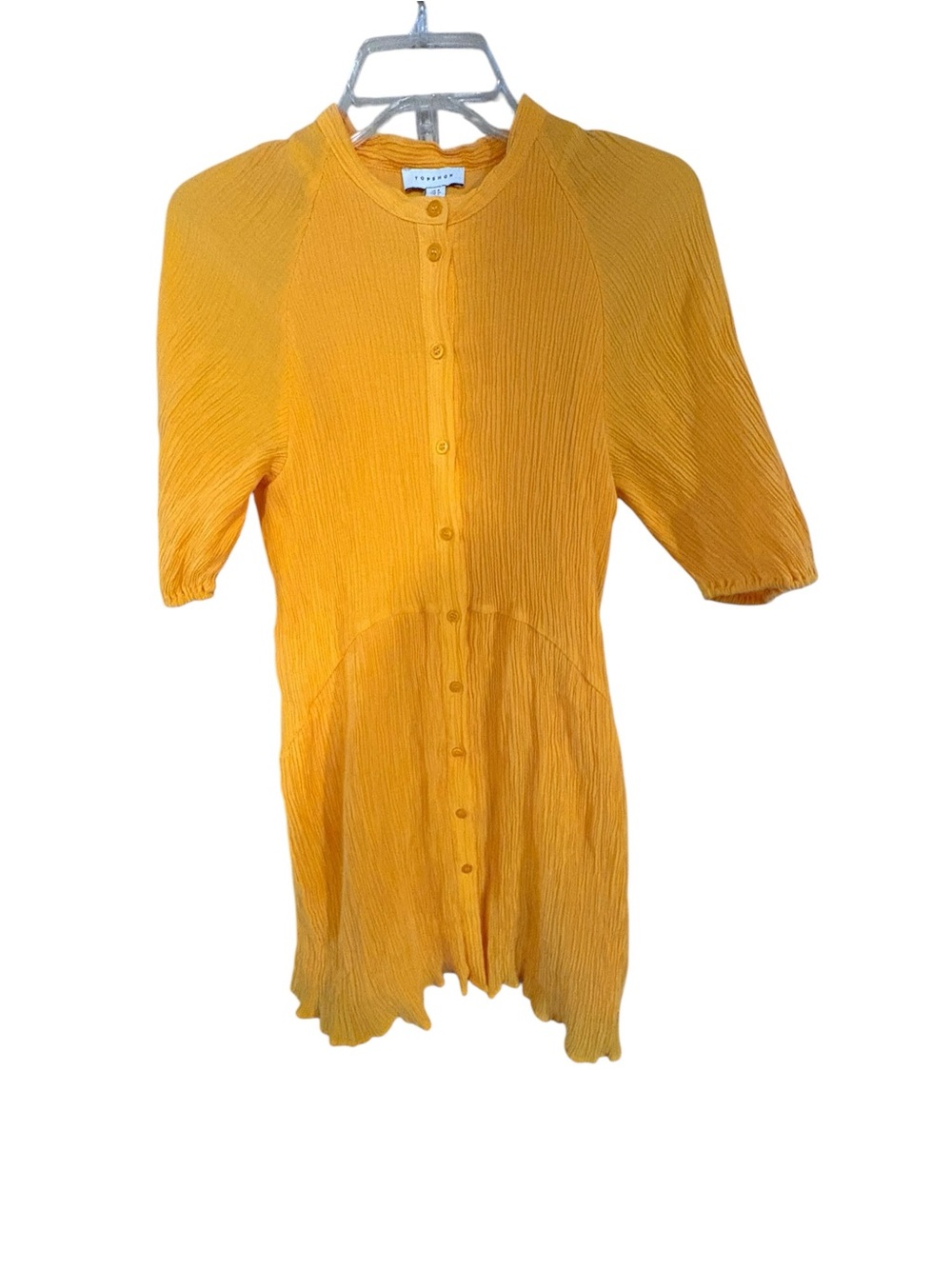 Topshop Mustard Yellow Textured Button Front Mini Dress US 4